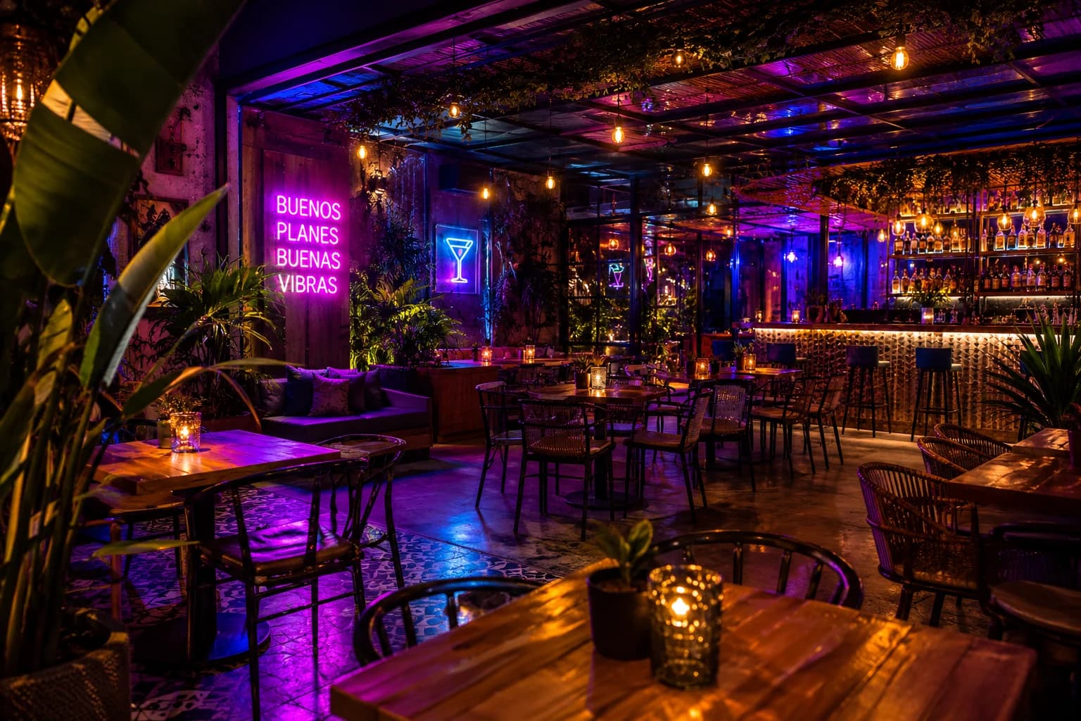 Bar nocturno con ambiente vibrante